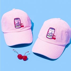 LA CROIX LaCroix Cherry Blossom Hat Corduroy PINK BASEBALL CAP HAT NEW 🍒